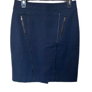 Ann Taylor Navy Blue with Faux Leather Detail Pencil Skirt 4